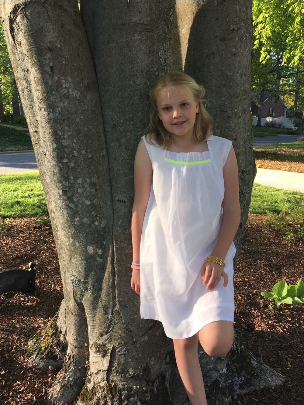 Crewcuts White Sleeveless Dress with Neon Yellow Trim